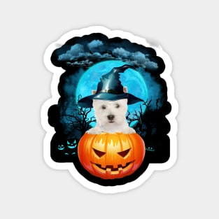 West Highland White Terrier Witch Hat Pumpkin And Blue Moon Magnet