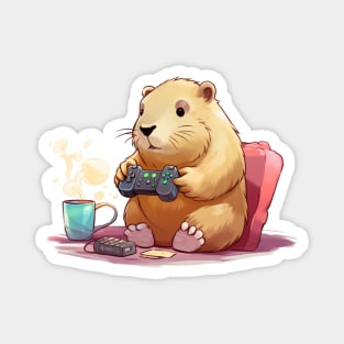 Kawaii Capybara play game in a room Magnet