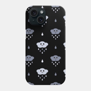 Kawaii Cute Rain Cloud Pattern in Black Phone Case