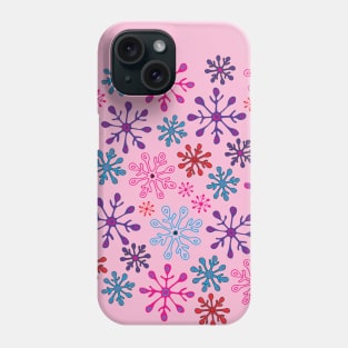 SNOWFLAKES Christmas Xmas Winter Holidays in Non-Traditional Fuchsia Pink Purple Blue Red on Pink - UnBlink Studio by Jackie Tahara Phone Case