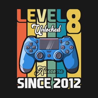 Kid 8 Year Old Birthday Party Level 8 Unlocked Gamer Vintage T-Shirt