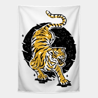 Vintage Japanese Tiger Illustration // Black and Gold Tiger Tapestry