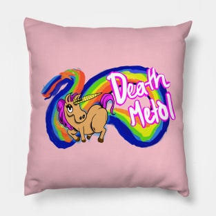 Death metal unicorn pooping a rainbow Pillow