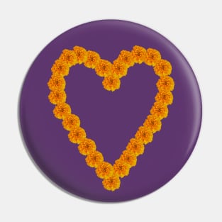 Orange Marigold Flowers Heart Pin