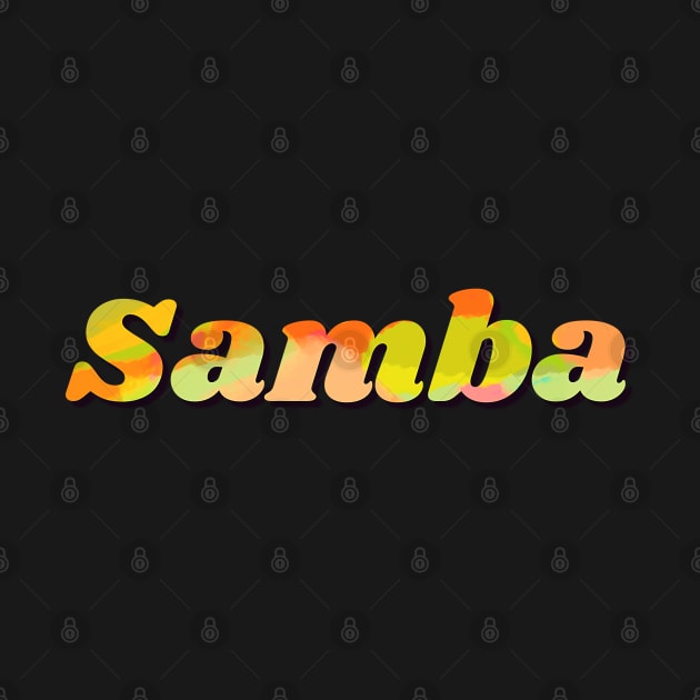 Samba lettering in orange yellow on green background by Bailamor