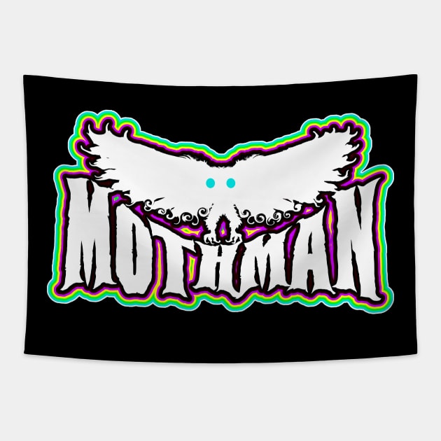 Mothman West Virginia Wing Humanoid Moth Retro Vintage White Purple Tapestry by National Cryptid Society