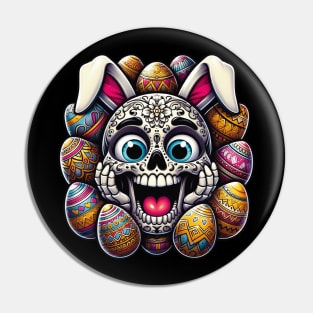 Sugar Skull Easter Bunny Surrounded By Eggs Pin