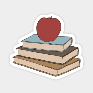 Apple on Book Stack - Red Apple & Books Magnet