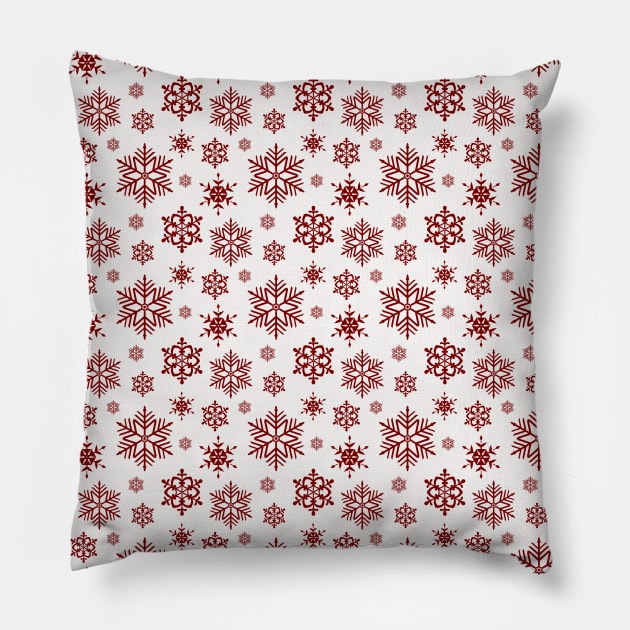 Dark Christmas Candy Apple Red Snowflakes on White Pillow by podartist