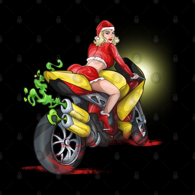 Christmas Motorcycle Babe Biker Girl Santa by Trendy Black Sheep