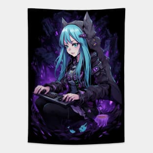 Cyber Bat Gamer Girl - Anime Shirt Tapestry