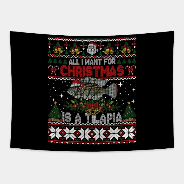 Funny Santa Hat I Want For Christmas Is A Tilapia Fish Tapestry by kasperek