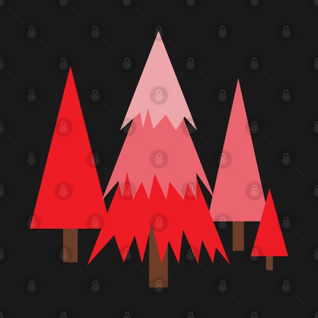 Pine trees on the hill in reds and pinks by FrancesPoff