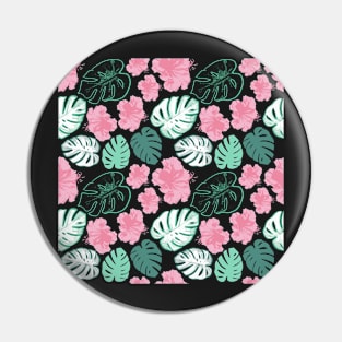 Beautiful print with hibiscus flowers and tropical leaves Pin