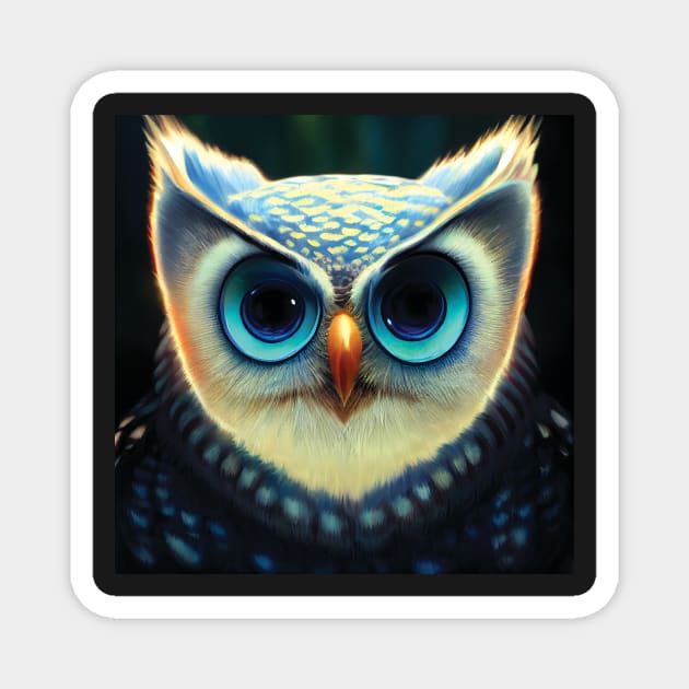 Owl Face with Big Blue Eyes Magnet by Geminiartstudio