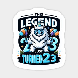 "Yeti's 23rd Birthday Bash" - Festive Cartoon Celebration Design Magnet