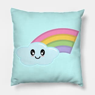 Kawaii Cute Happy Rainbow in Blue Pillow