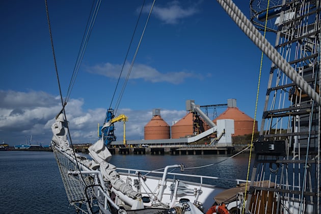 Tall Ship on the River Blyth Kids T-Shirt by Violaman