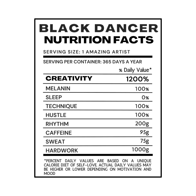 Funny Nutrition Fact Black Typography by DanceInColorTee