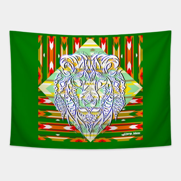 Green Lion King ecopop Tapestry by jorge_lebeau