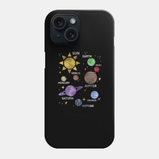 womens solar system shirt, vintage, sun and planets, star and planet, outer space, all planets, solar system, planetary system, heliocentric Phone Case
