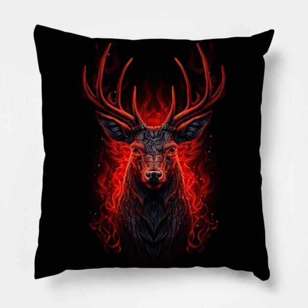 Adorable Red Deer On Black: Wild Animals In Striking Colors Pillow by Whimsical Animals