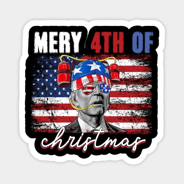 Merry 4th Of Christmas Funny TShirt 4th of july Magnet by Sky at night