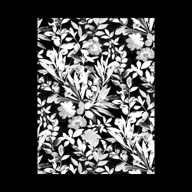 Textured Silver Grey and White Leaves on Black by micklyn