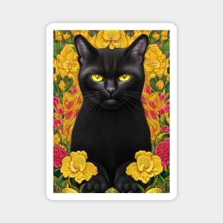 Majestic Floral Black Cat Magnet