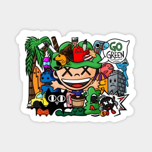 go green doodle art Magnet