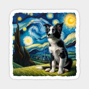 Starry Border Collie Portrait - Dog Portrait Magnet