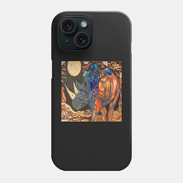 Rhino moon Phone Case by traceyart