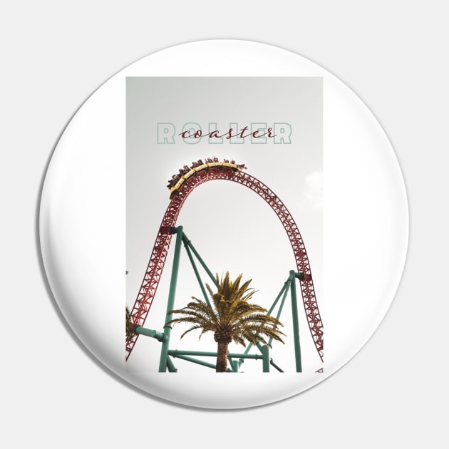 Roller Coaster and Palm Tree at Gray Sky - Funny Pin by Ravensdesign