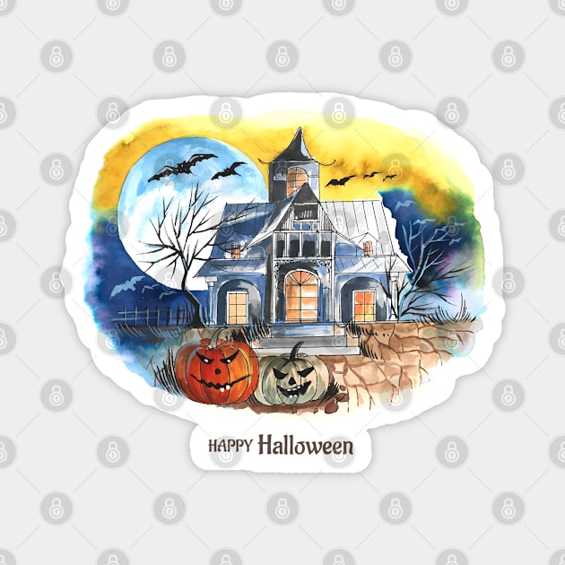 Happy Halloween Cemetery Pumpkin Magnet by Mako Design 