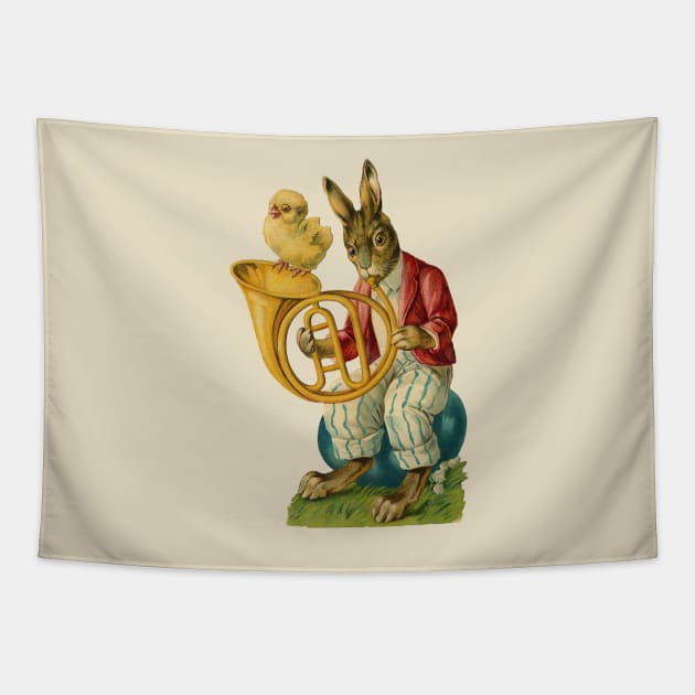 Vintage Easter Bunny French Horn Tapestry by bragova