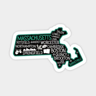 Massachusetts Barnstable cute map Lowell Lawrence Lynn Worcester Springfield Magnet