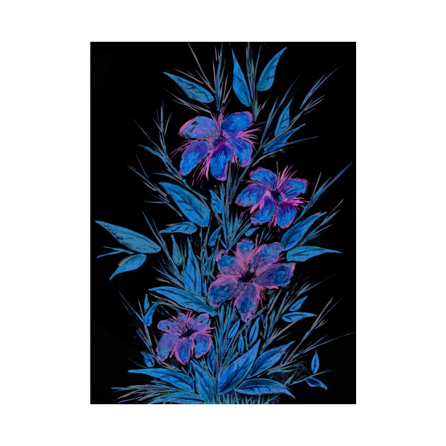 Blue and Purple Flowers on Black by ZeichenbloQ