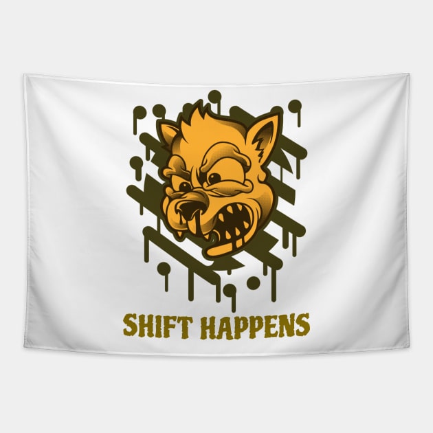 Shift Happens Funny Toon Wolf Design Tapestry by Figmenter