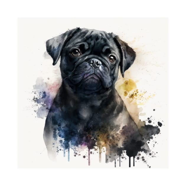 Black Pug Watercolour Style Painting by TheArtfulAI