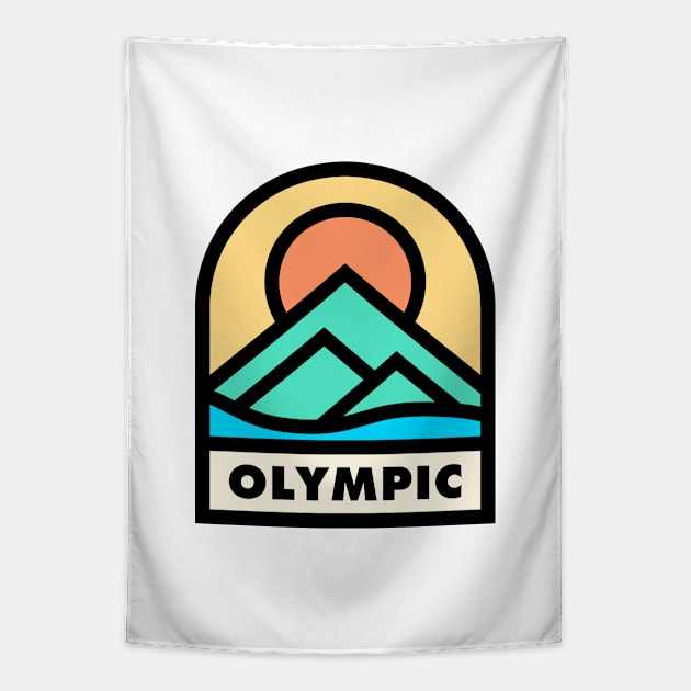 Olympic Peninusla Retro Badge Tapestry by modeoftravel