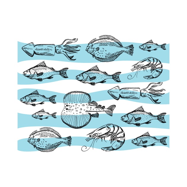 Sea Fishes - Hand Drawn - Striped by SoftFigurine