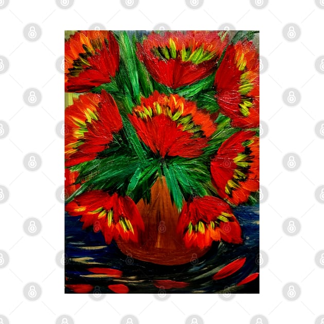 Some beautiful abstract poppies in A vintage brass vase by kkartwork