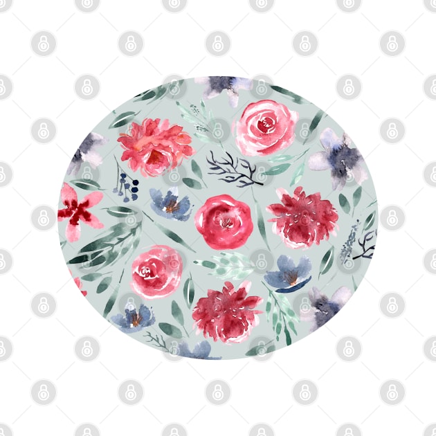 Watercolor Florals | Pattern | Mint grey by Harpleydesign