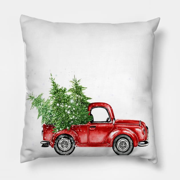 Red Truck Christmas Trees Pillow by tfortwo