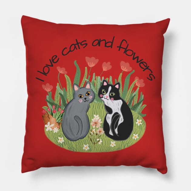 cats and flowers Pillow by Inspire Wizard