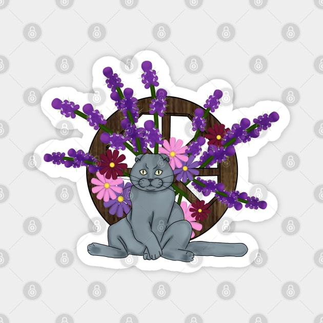 Scottish Fold cat with flowers Magnet by KateQR