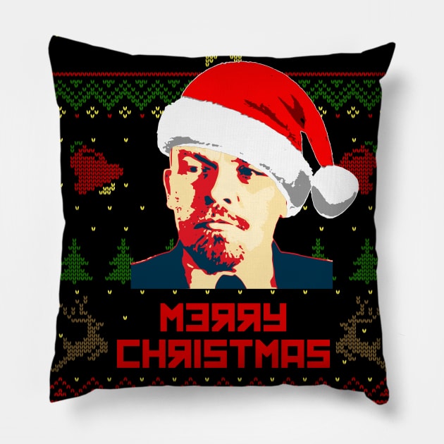 Vladimir Lenin Merry Christmas Pillow by Nerd_art