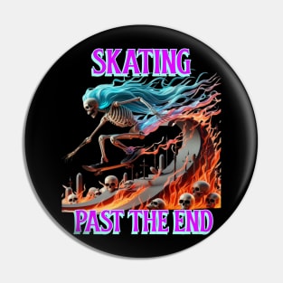 Fiery Skating Skeleton A Death-Defying Ride Pin