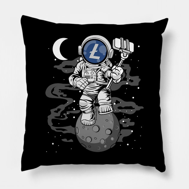 Astronaut Selfie Litecoin Lite Coin LTC To The Moon Crypto Token Cryptocurrency Wallet Birthday Gift For Men Women Kids Pillow by Thingking About