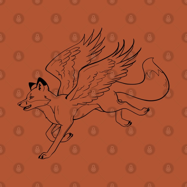 Winged Fox Line Art by Lady Lilac